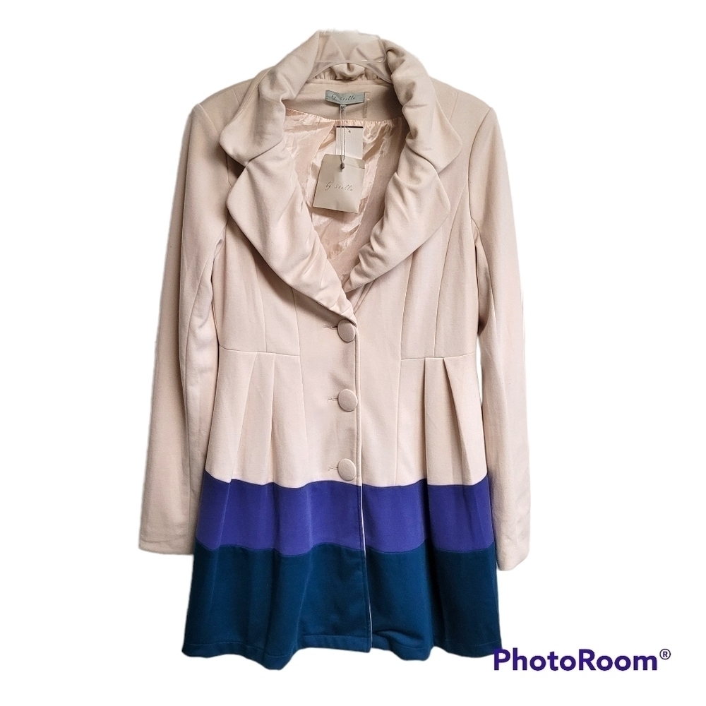 By Stella‎ Cream Color Block Pleated Dress Coat